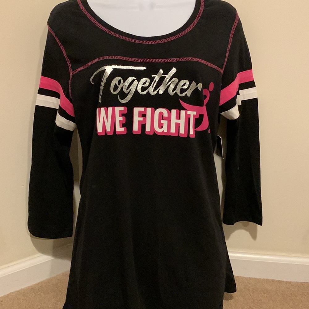NWT Together We Fight Breast Cancer Awareness Black/Pink Cotton Shirt in Medium